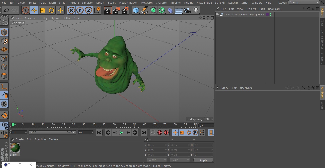 3D model Green Ghost Slimer Flying Pose