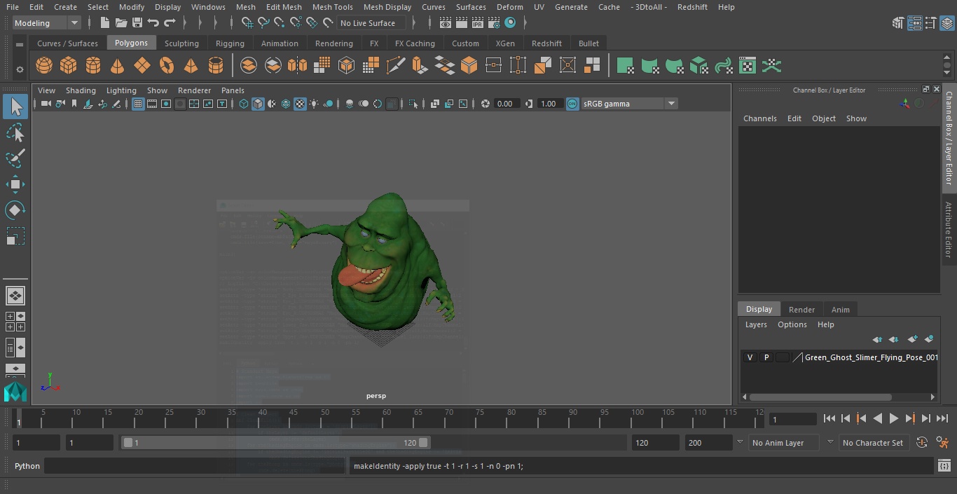 3D model Green Ghost Slimer Flying Pose