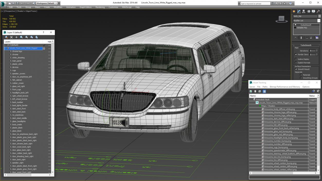 3D model Lincoln Town Limo White Rigged