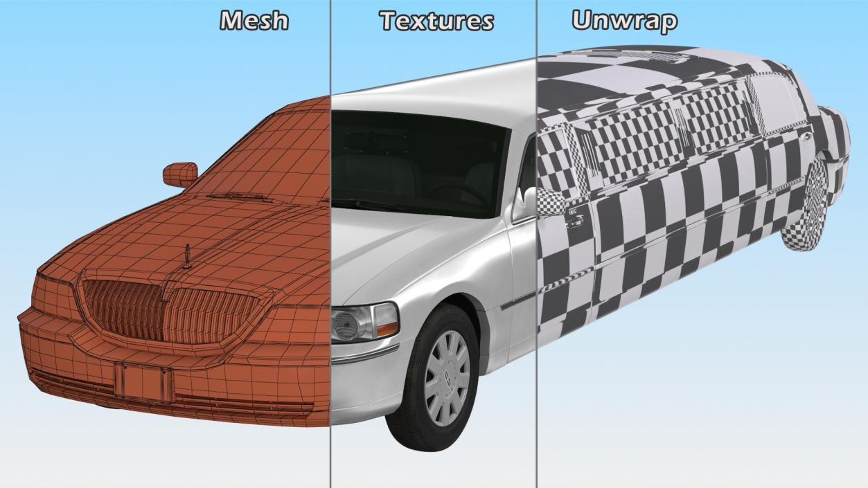 3D model Lincoln Town Limo White Rigged