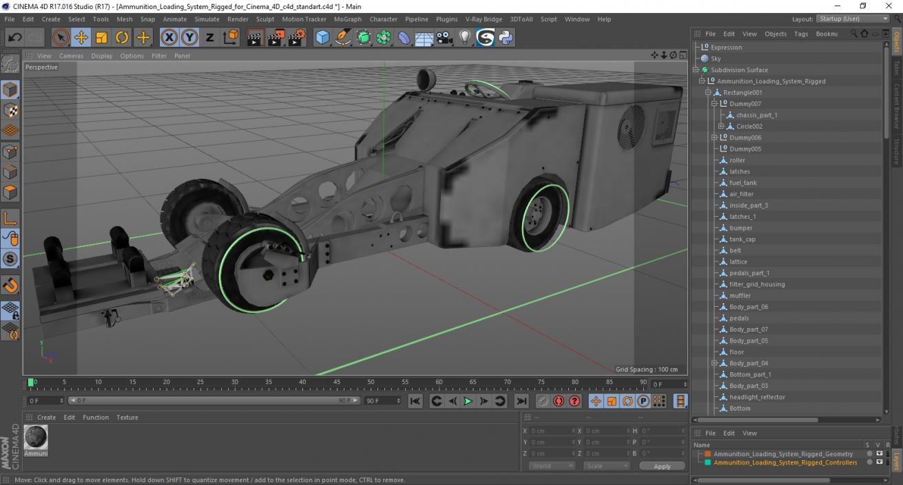 3D Ammunition Loading System Rigged for Cinema 4D