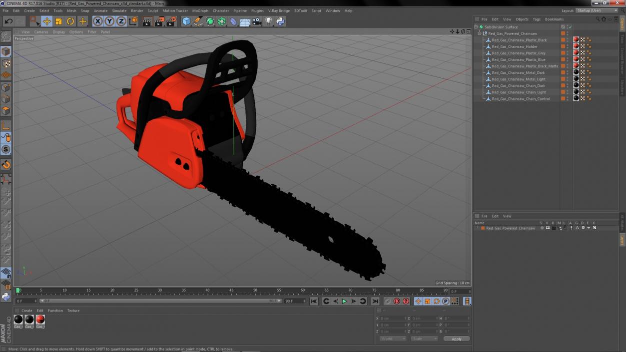Red Gas Powered Chainsaw 3D model