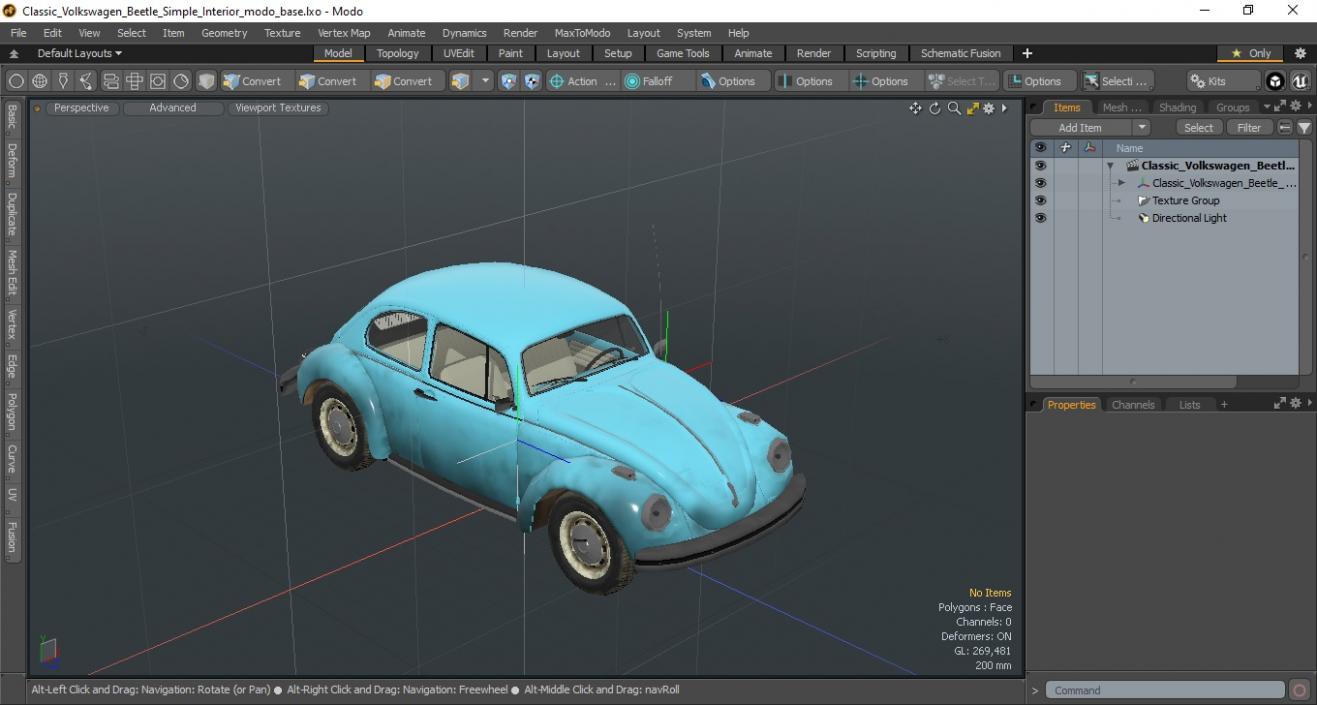 3D Classic Volkswagen Beetle Simple Interior