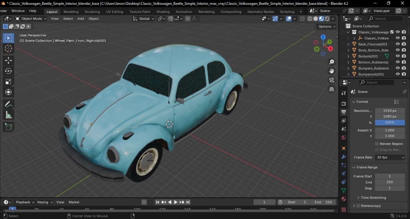 3D Classic Volkswagen Beetle Simple Interior