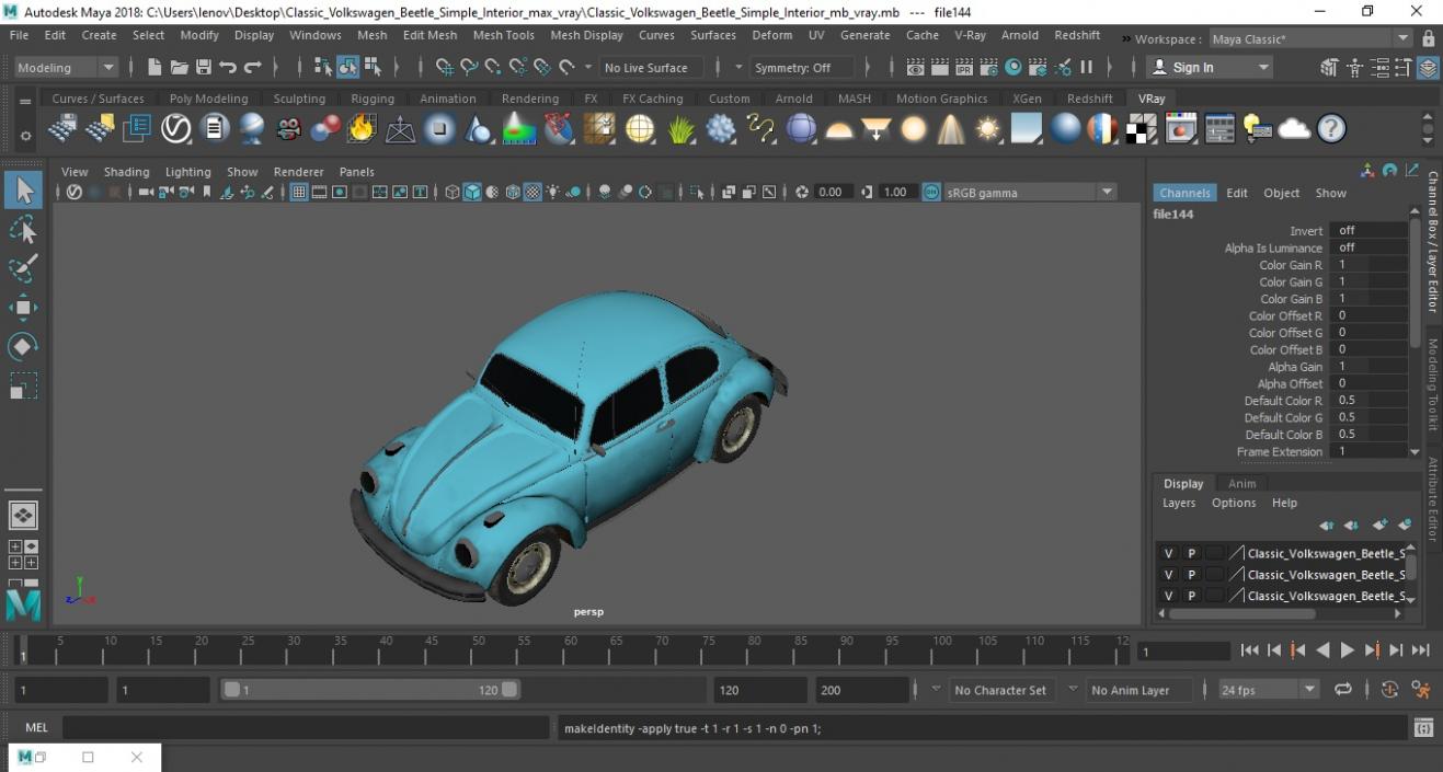 3D Classic Volkswagen Beetle Simple Interior