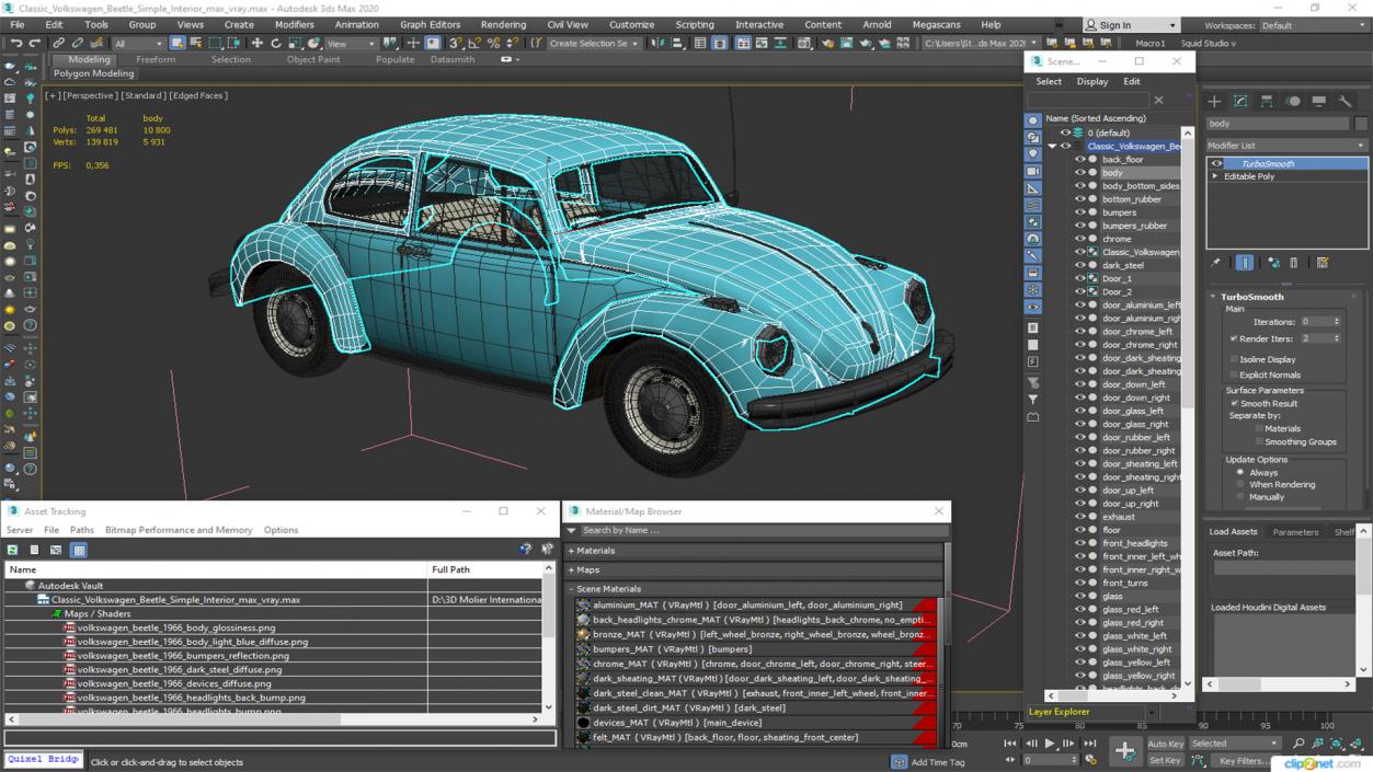 3D Classic Volkswagen Beetle Simple Interior