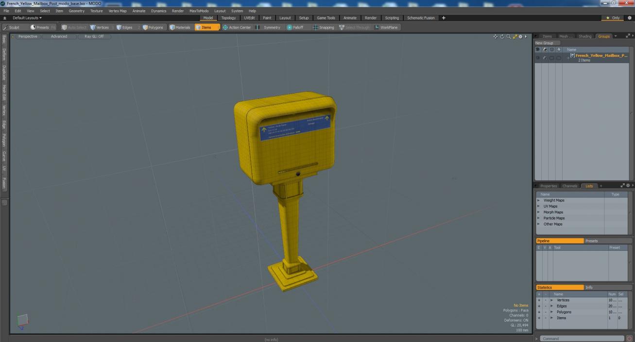 3D French Yellow Mailbox Post