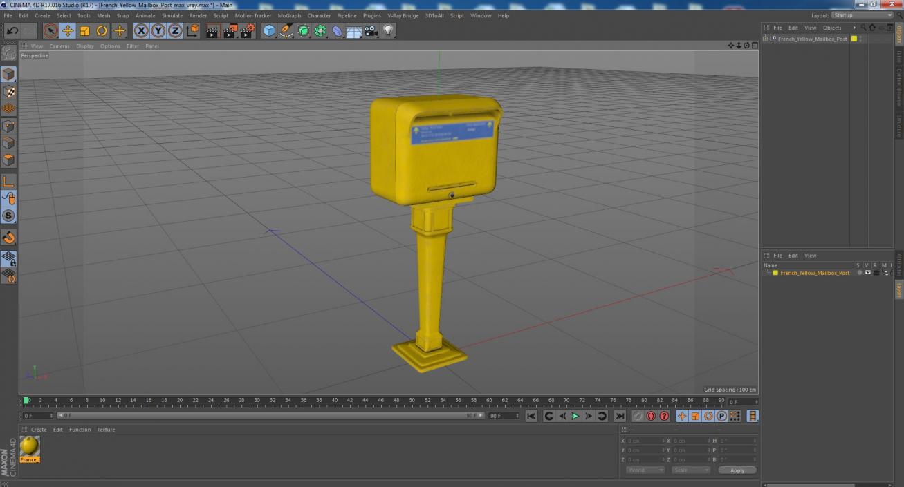 3D French Yellow Mailbox Post