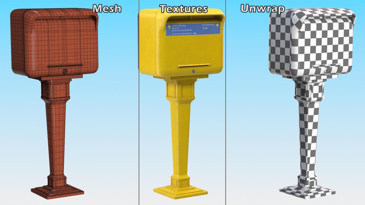 3D French Yellow Mailbox Post