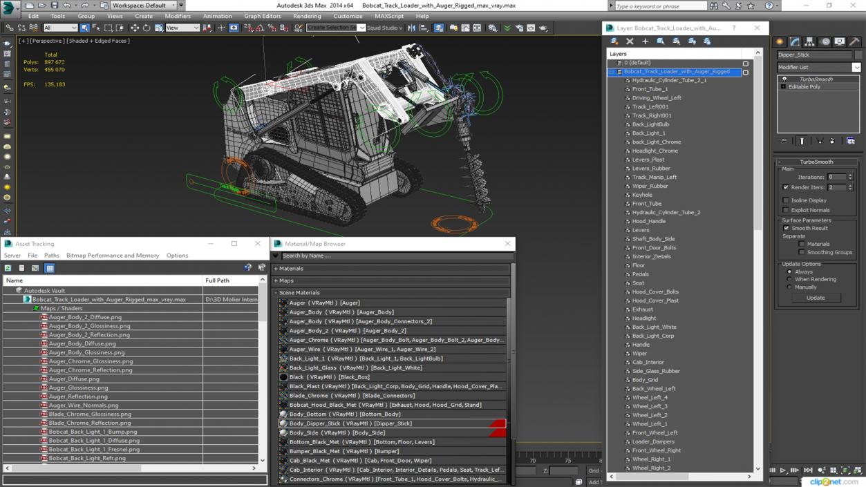 Bobcat Track Loader with Auger Rigged 3D