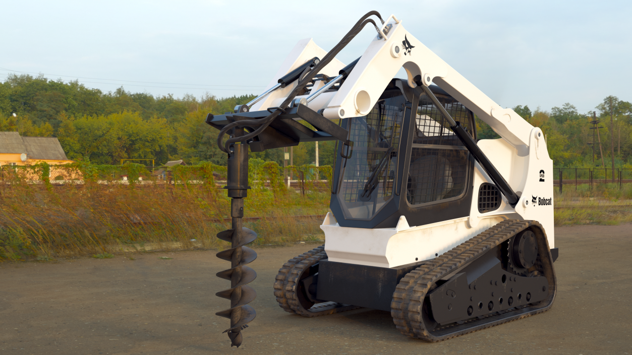 Bobcat Track Loader with Auger Rigged 3D