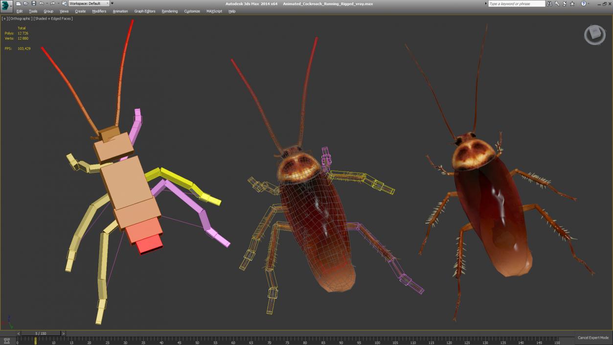 3D Animated Cockroach Running Rigged model