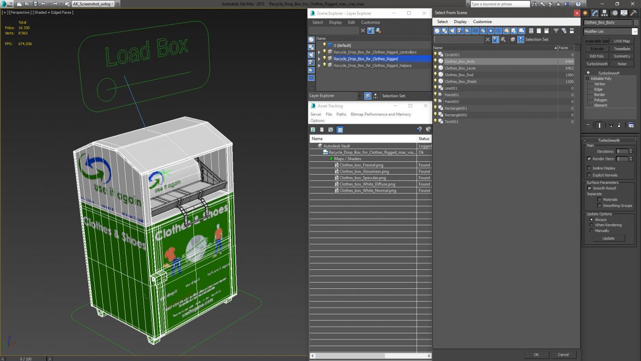 3D model Recycle Drop Box for Clothes Rigged