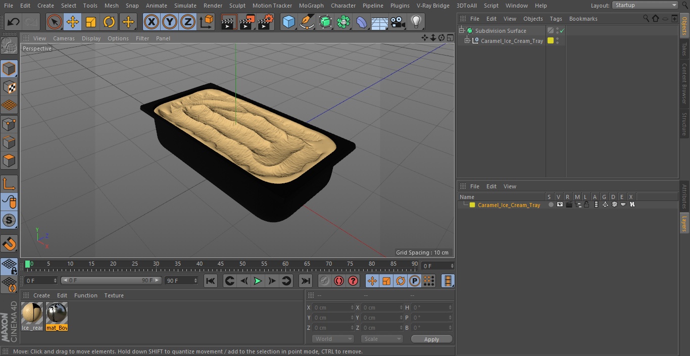 Caramel Ice Cream Tray 3D