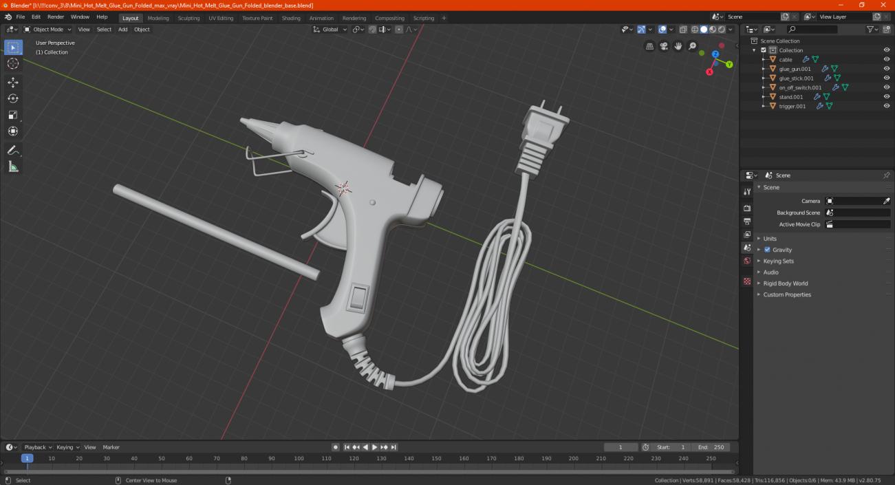 Mini Hot Melt Glue Gun Folded 3D model