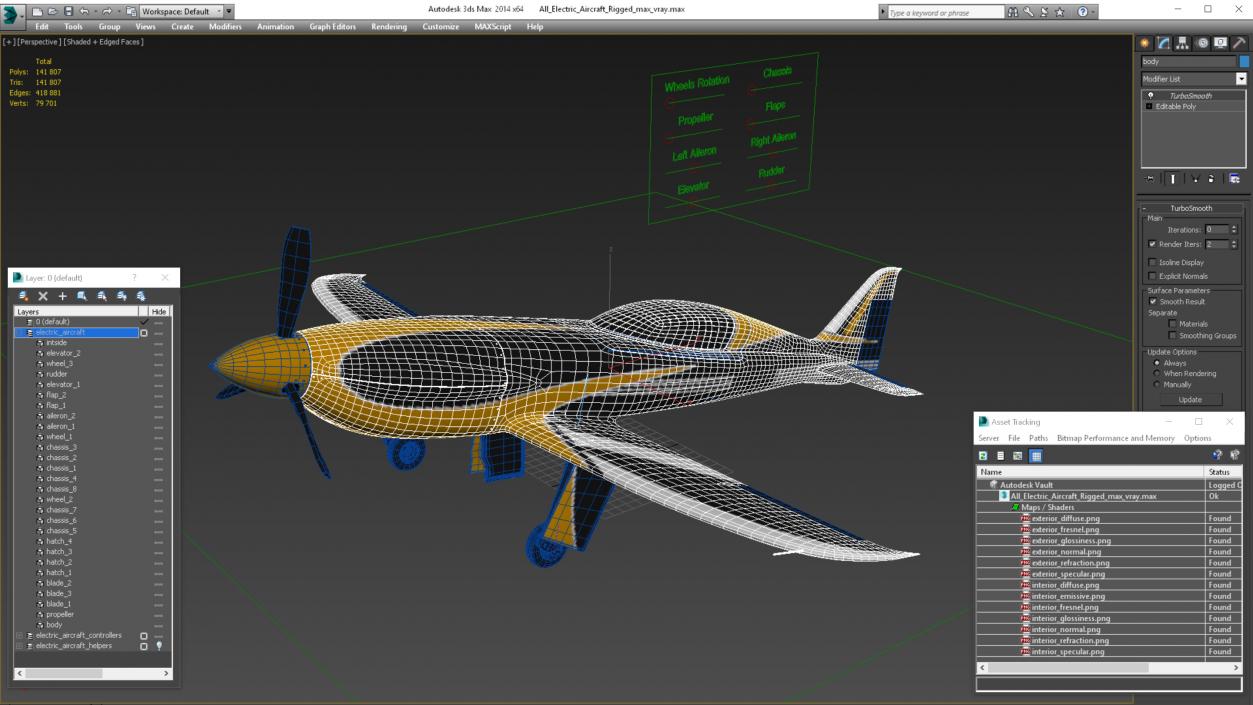 3D All Electric Aircraft Rigged model