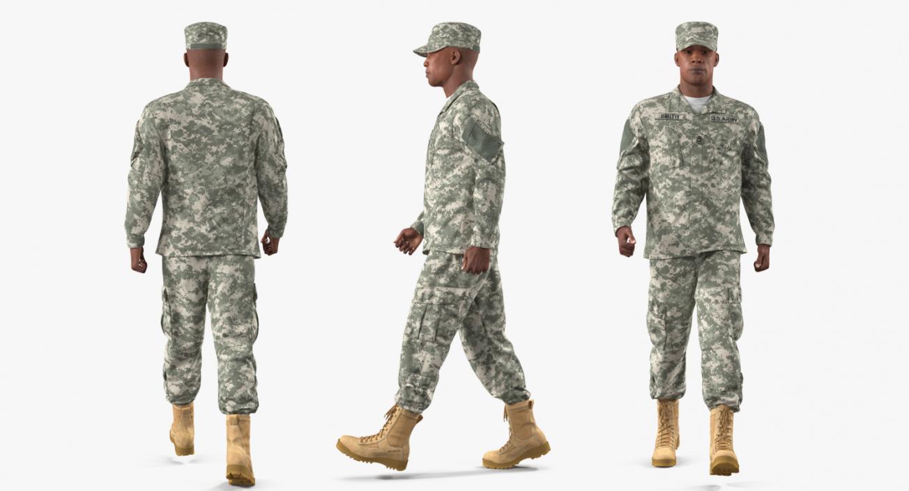 3D African-American US Army Soldier Fur Rigged model