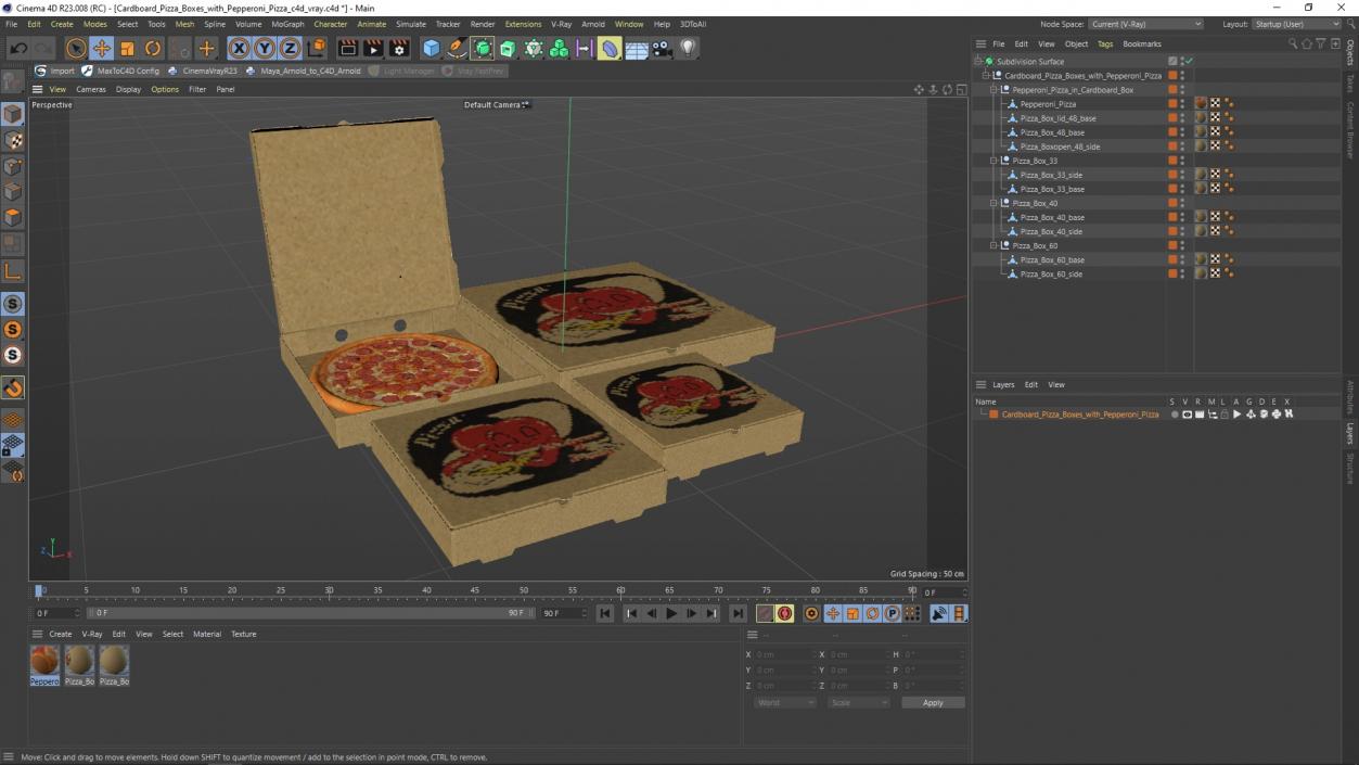 Cardboard Pizza Boxes with Pepperoni Pizza 3D