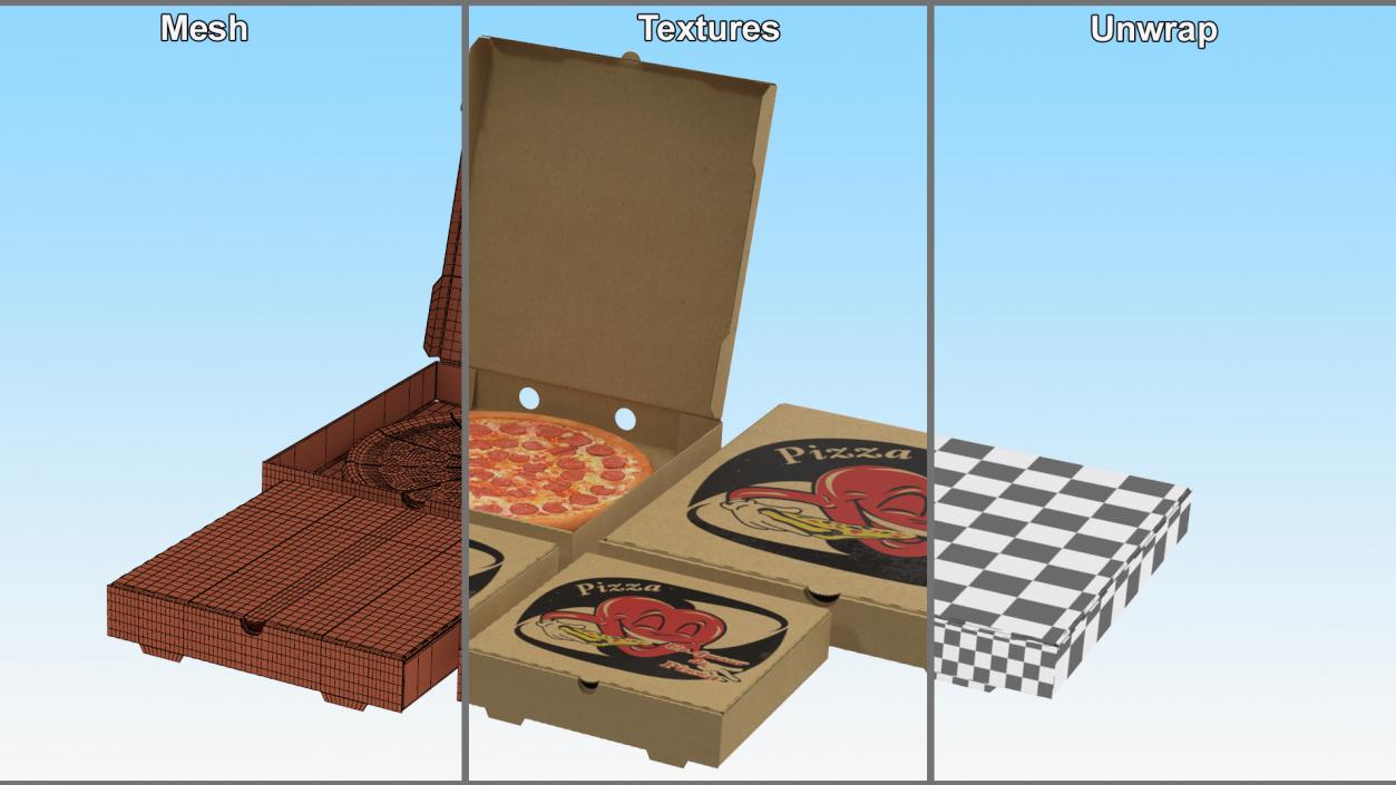 Cardboard Pizza Boxes with Pepperoni Pizza 3D