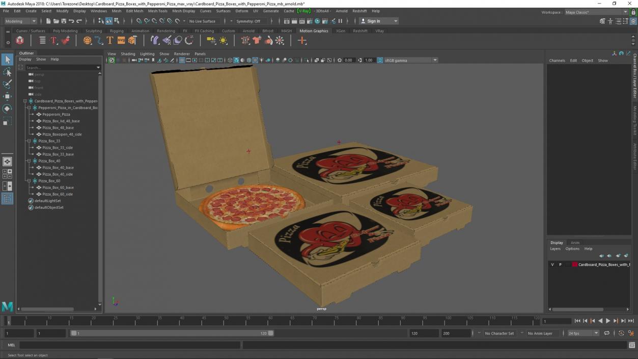 Cardboard Pizza Boxes with Pepperoni Pizza 3D