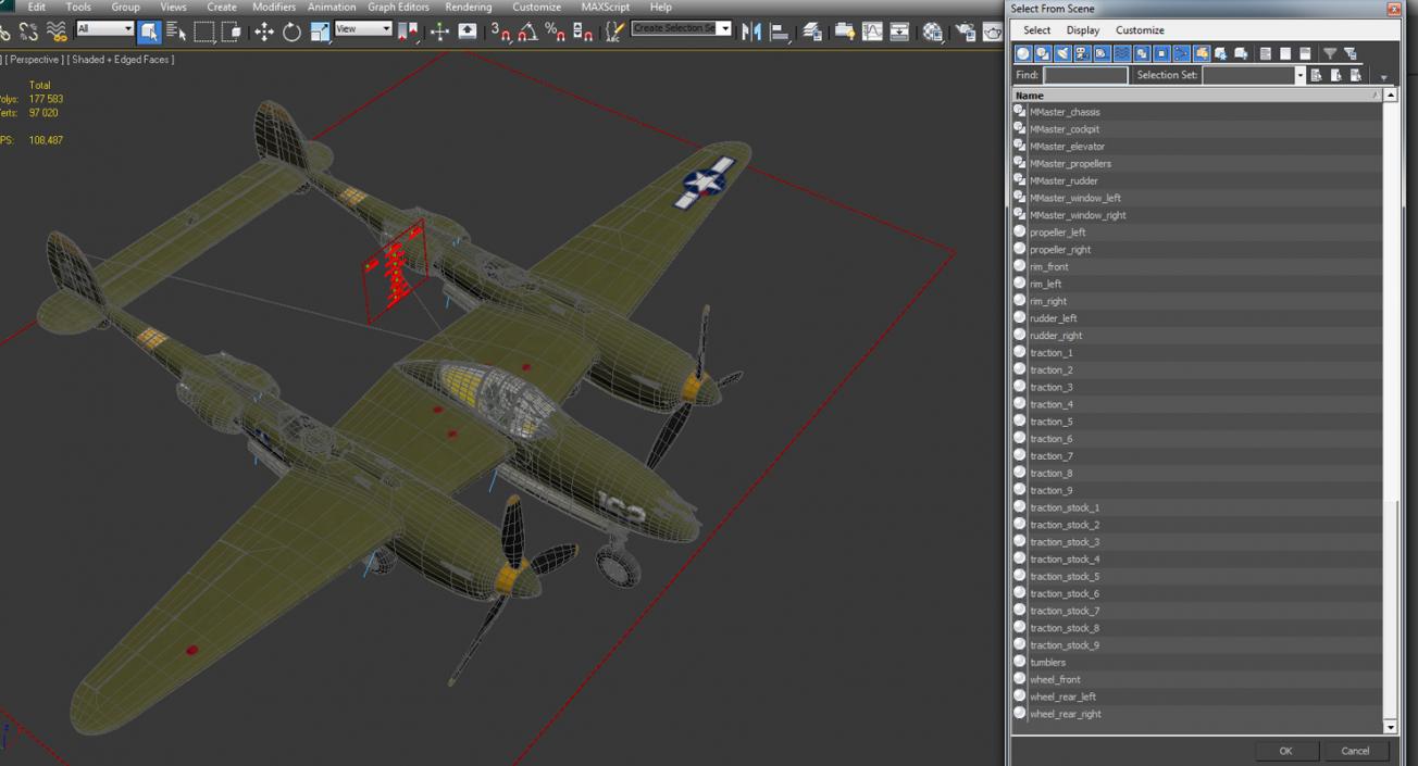 3D Lockheed P-38 Lightning US WWII Fighter Rigged