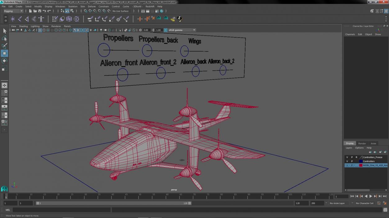 3D model MOBi-One V1 ASX Aircraft Rigged for Maya