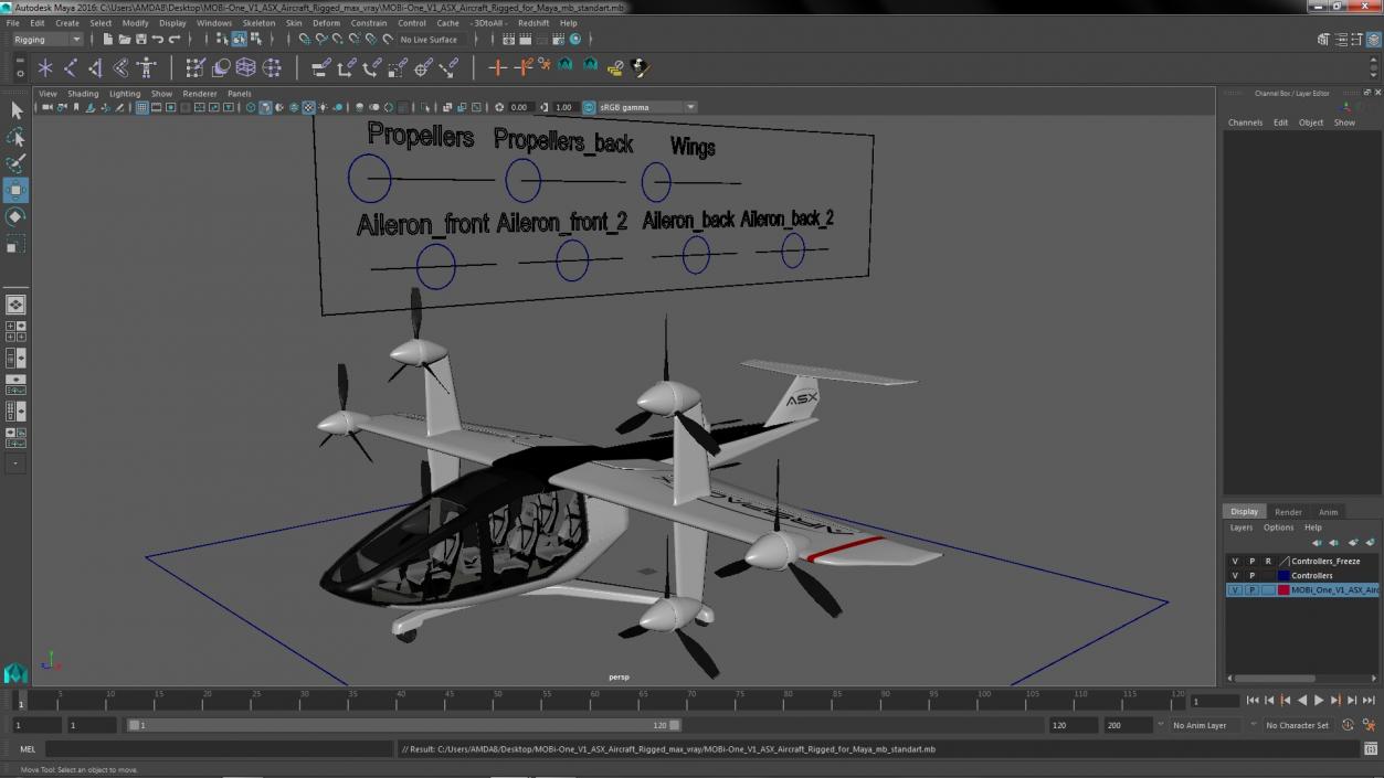 3D model MOBi-One V1 ASX Aircraft Rigged for Maya