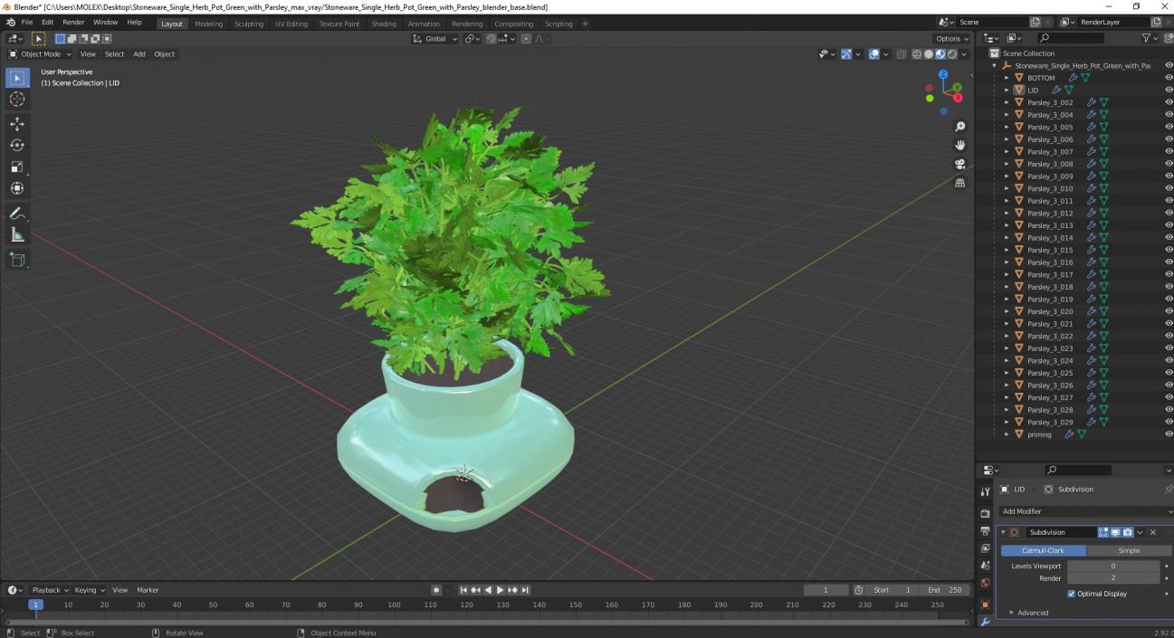 Stoneware Single Herb Pot Green with Parsley 3D model