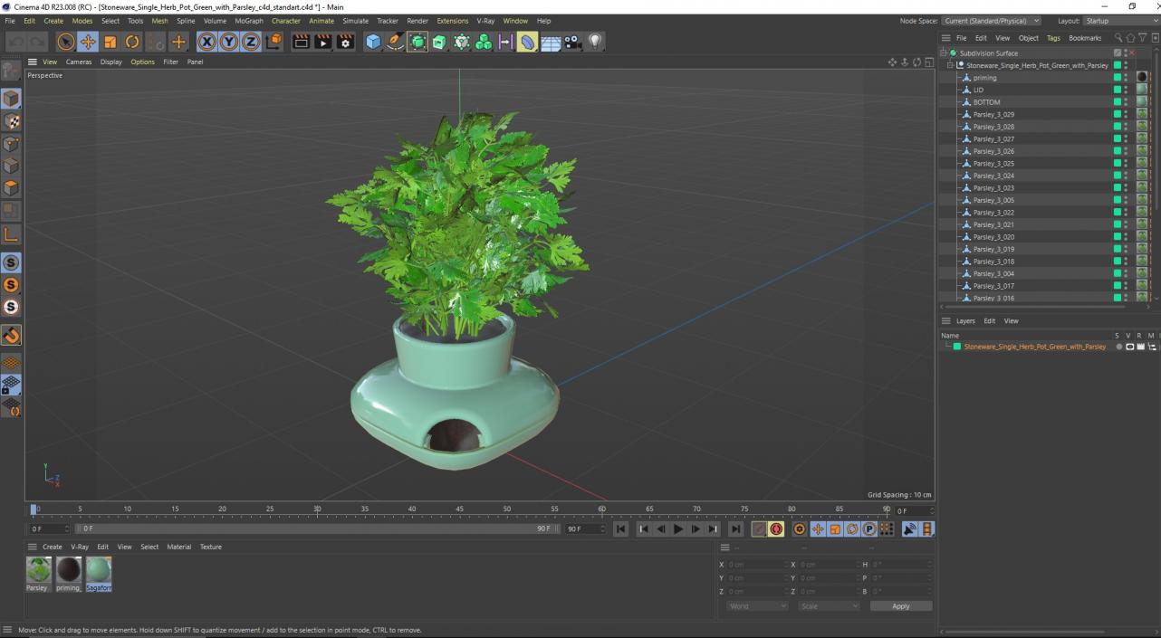 Stoneware Single Herb Pot Green with Parsley 3D model