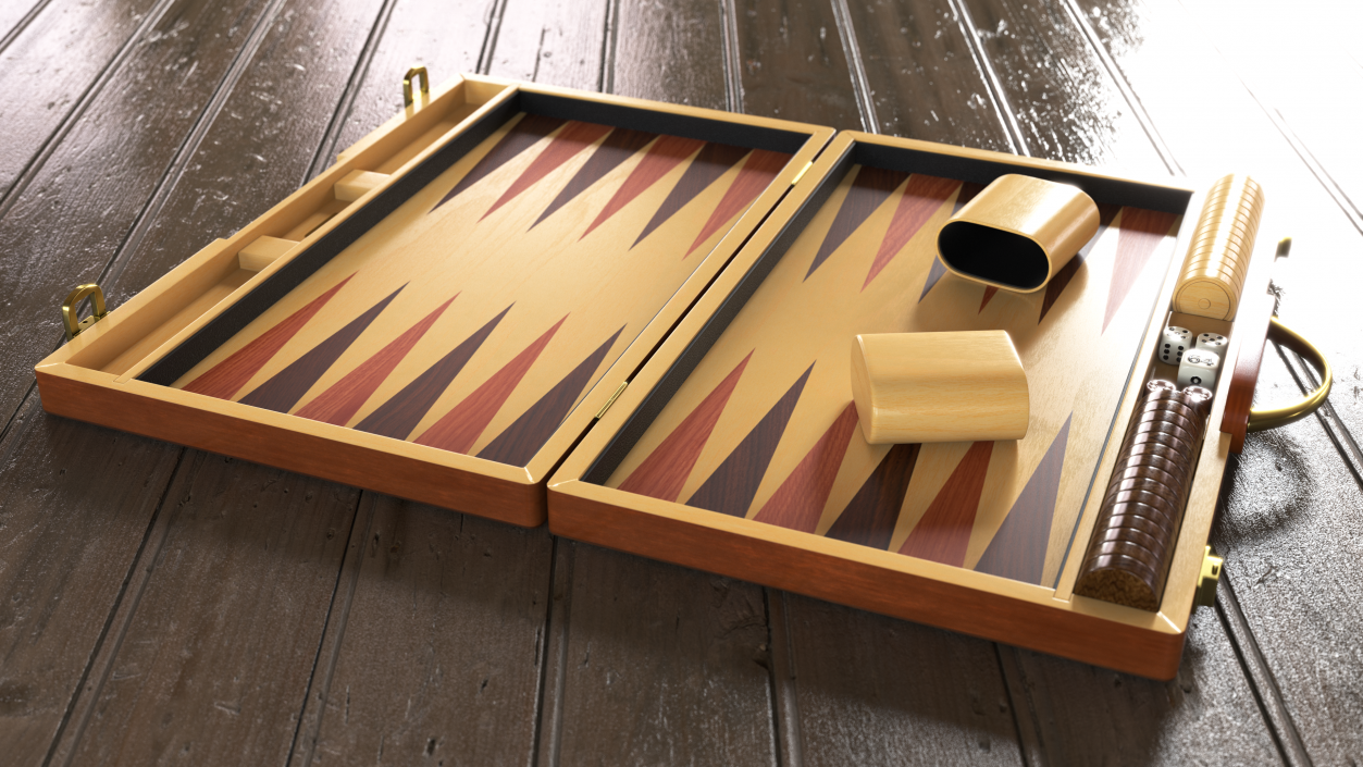 Wooden Backgammon Board Game Set 3D