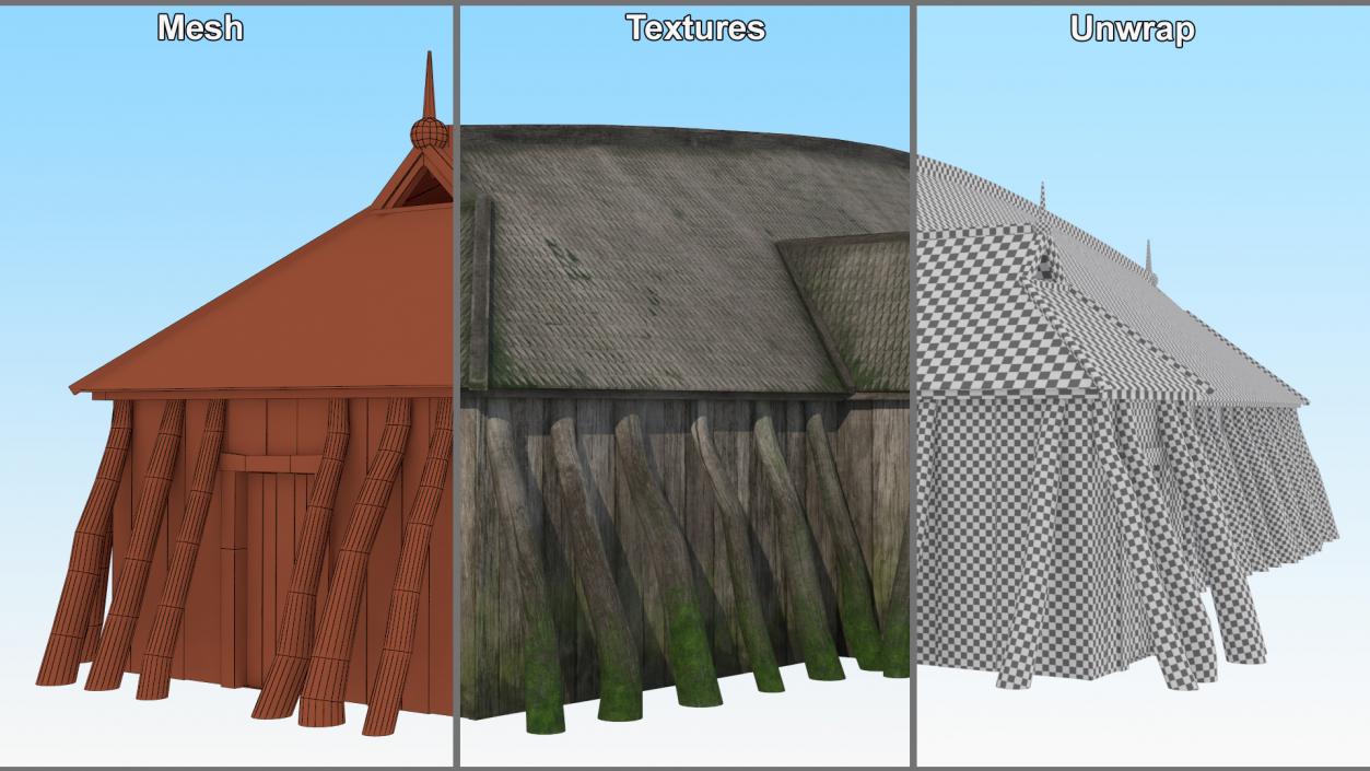 Aged Vikings Longhouse 3D