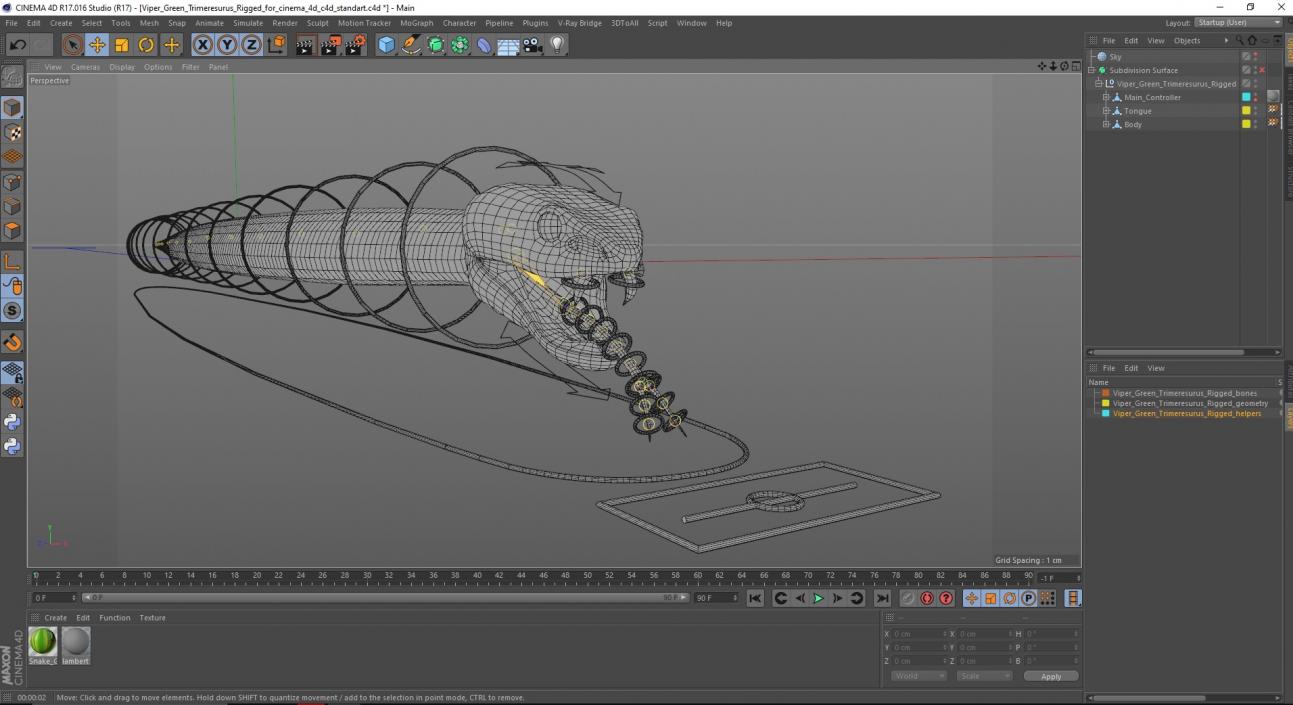 3D model Viper Green Trimeresurus Rigged for Cinema 4D