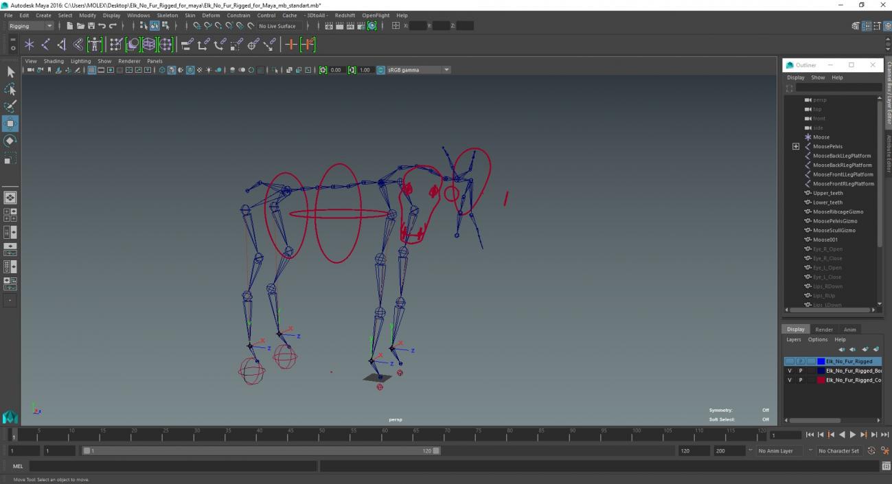 3D Elk No Fur Rigged for Maya