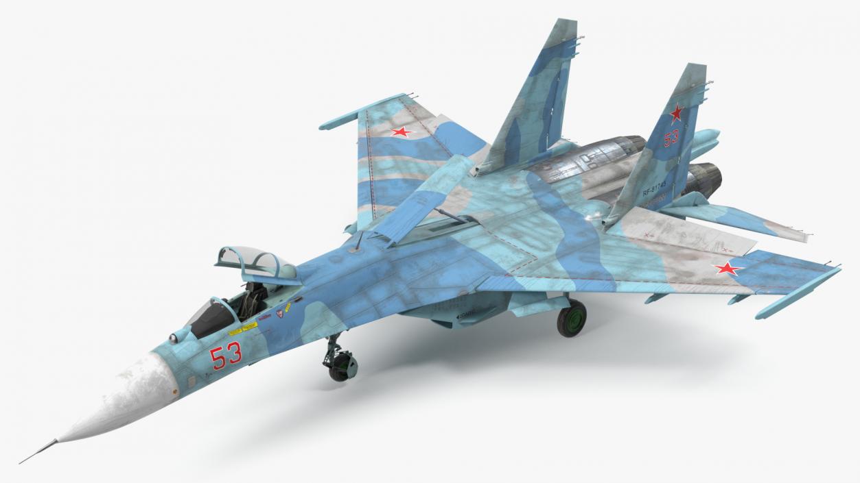 Su-27 Flanker Russian Fighter Aircraft Old Rigged 3D model