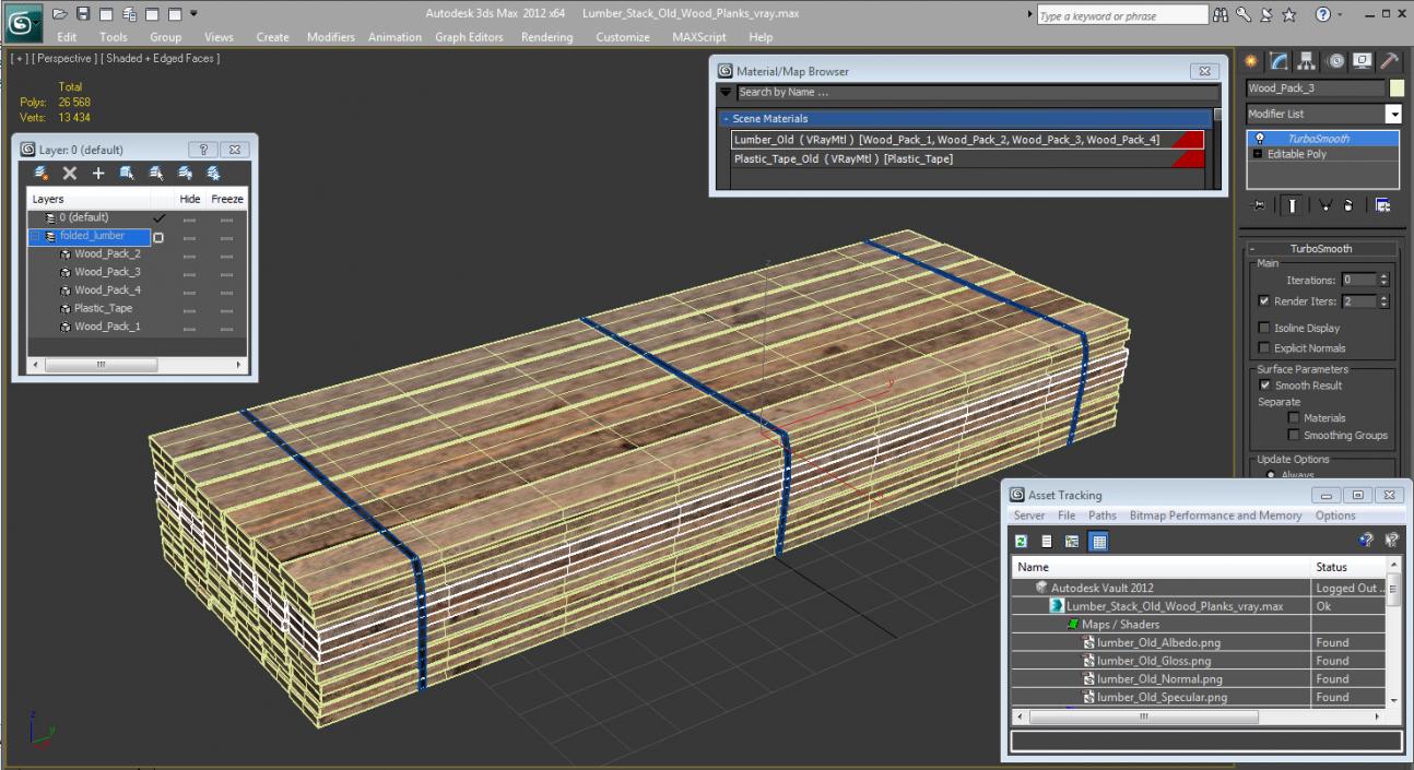 3D Lumber Stack Old Wood Planks model