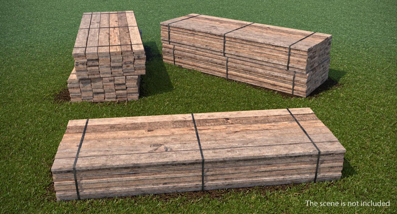 3D Lumber Stack Old Wood Planks model