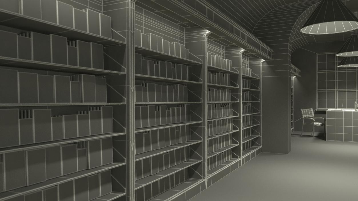 Interior of Book Store No Lights 3D