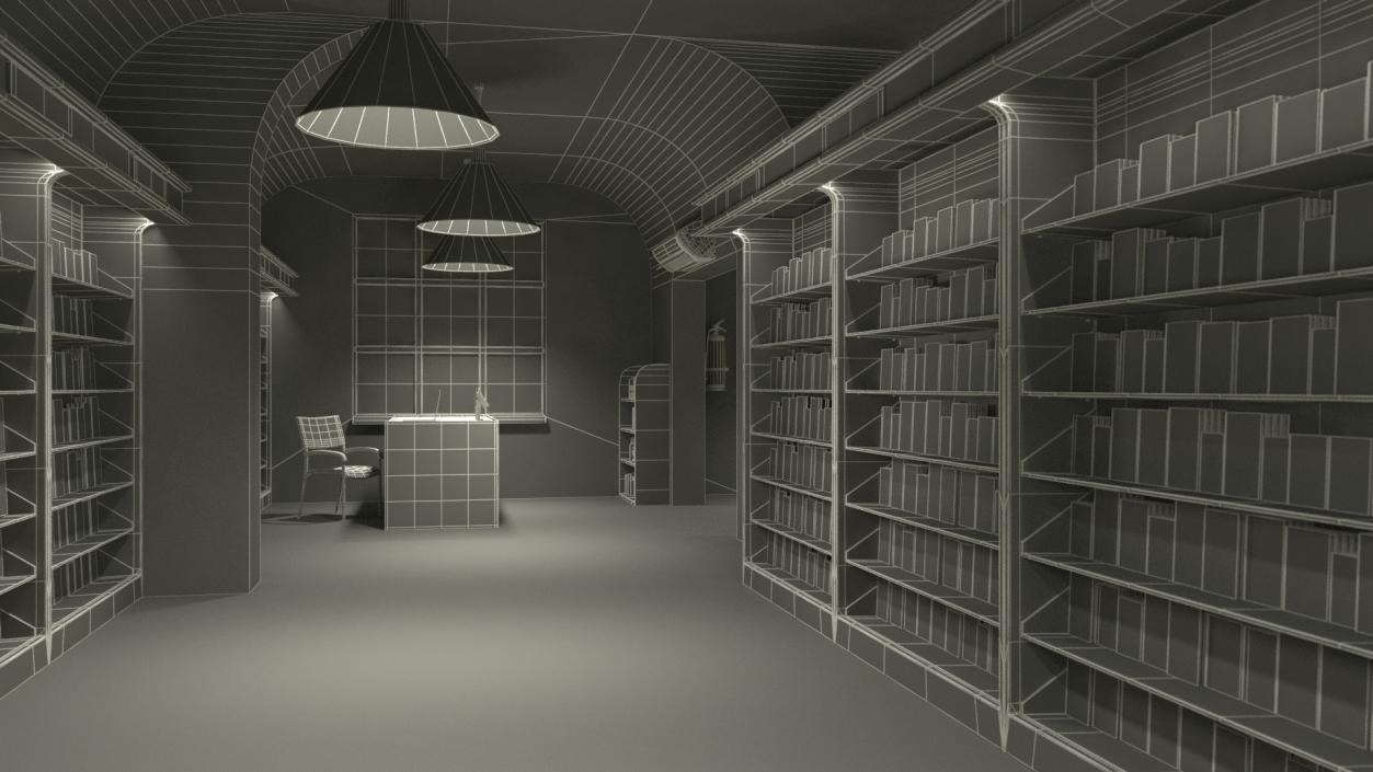 Interior of Book Store No Lights 3D