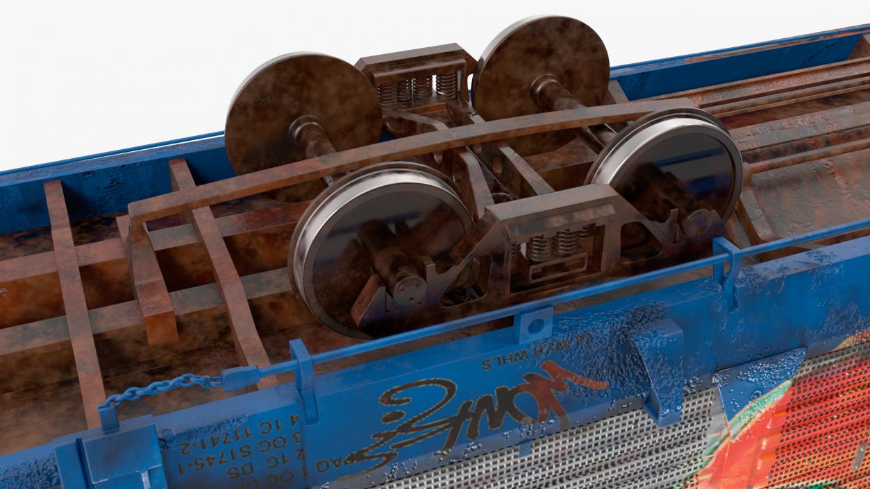 3D Old Auto Rack Train Car Blue model