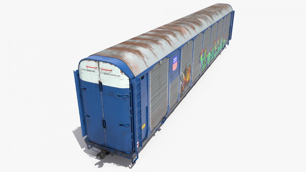 3D Old Auto Rack Train Car Blue model