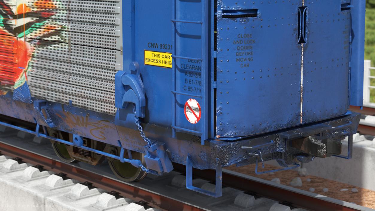 3D Old Auto Rack Train Car Blue model