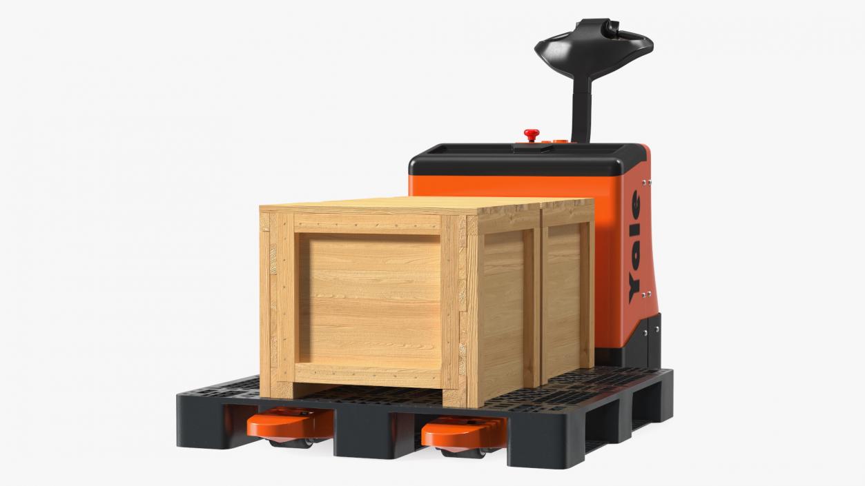 3D Yale Electric Pallet Truck with Wooden Crates Rigged for Cinema 4D