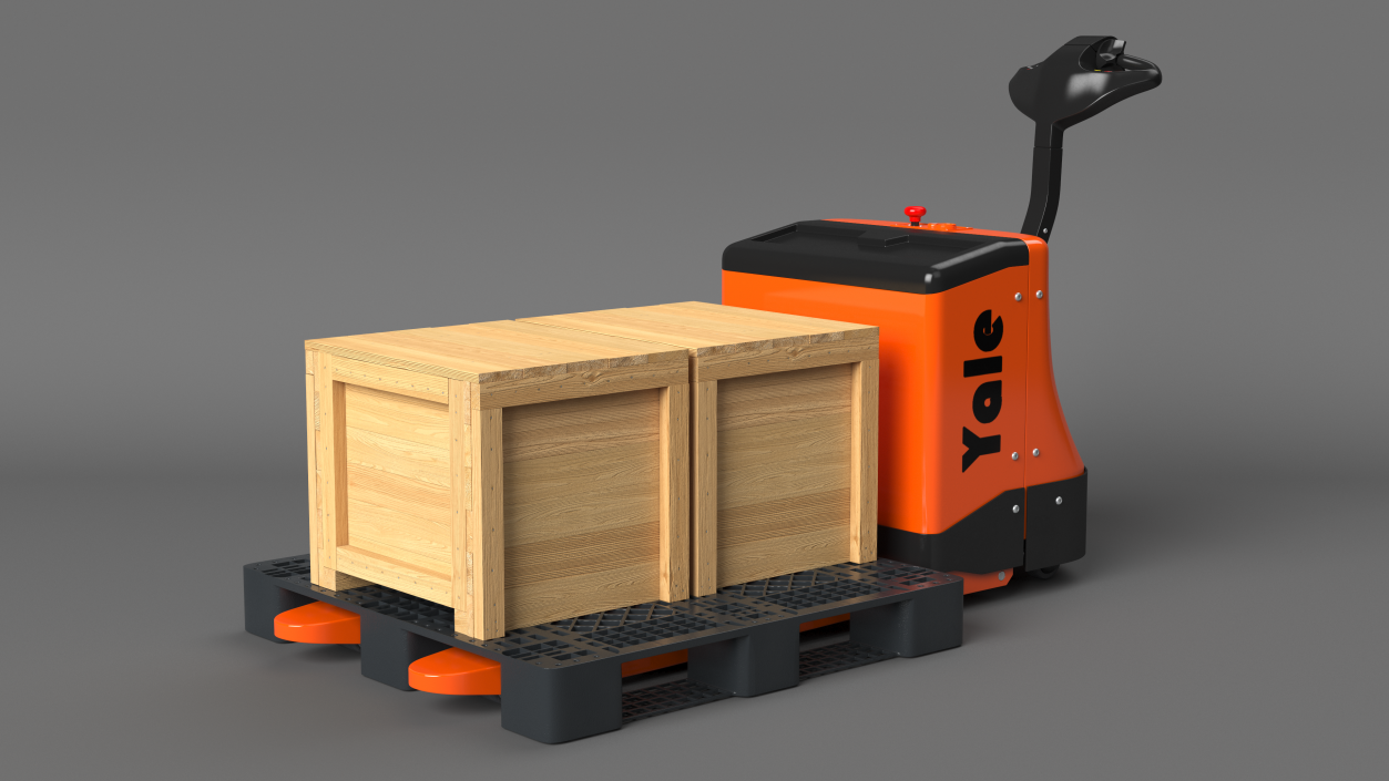 3D Yale Electric Pallet Truck with Wooden Crates Rigged for Cinema 4D