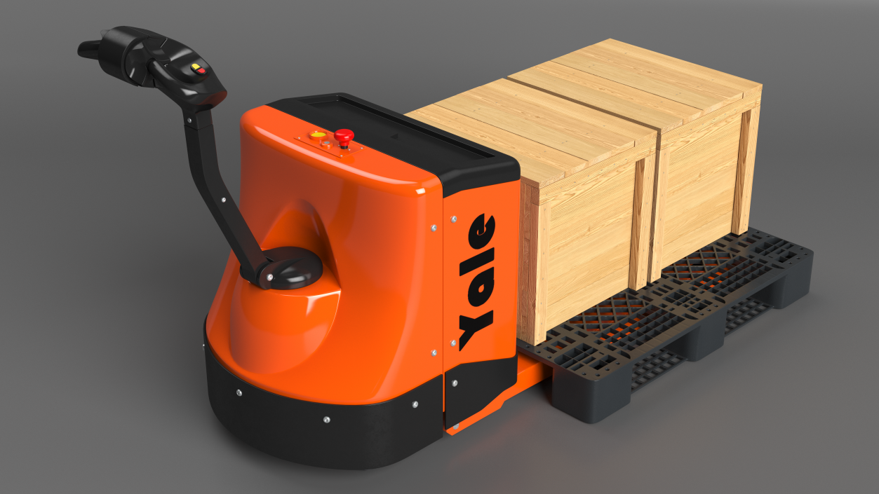 3D Yale Electric Pallet Truck with Wooden Crates Rigged for Cinema 4D