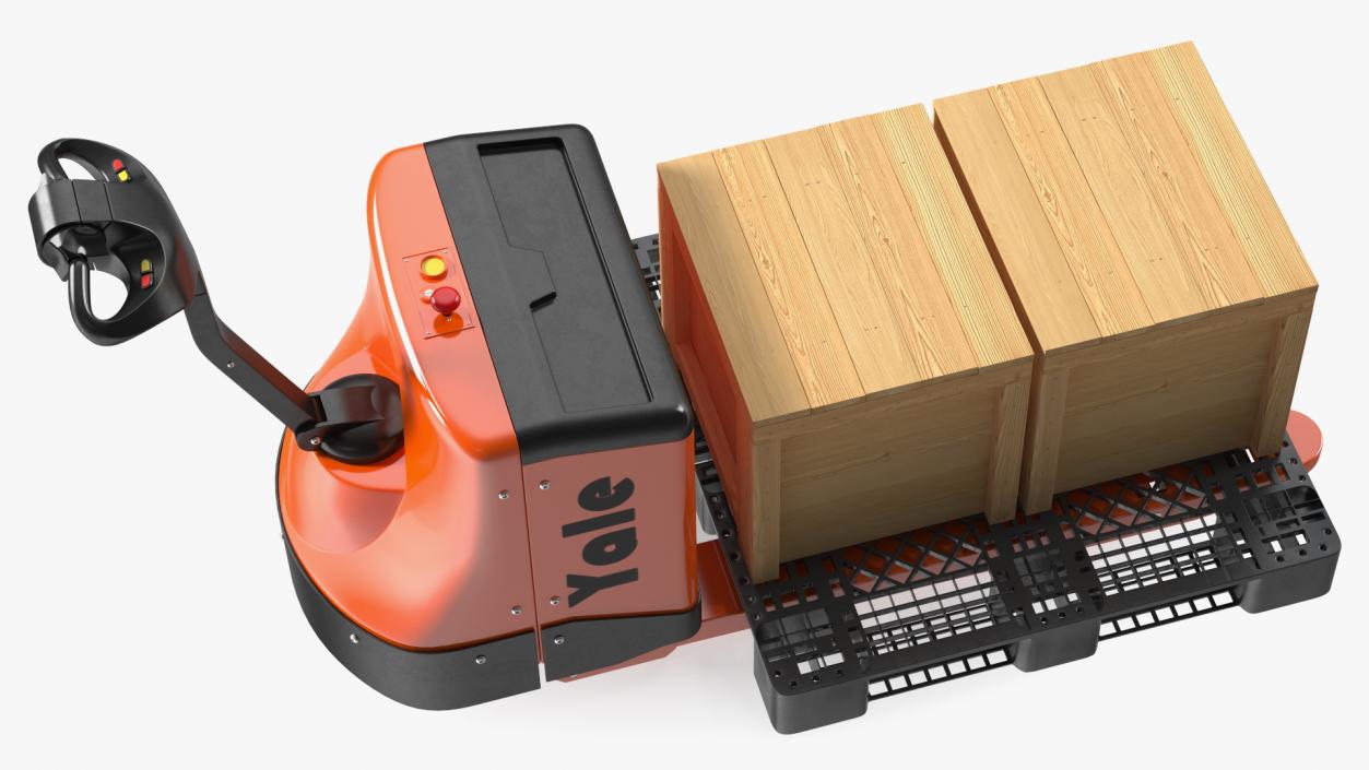 3D Yale Electric Pallet Truck with Wooden Crates Rigged for Cinema 4D