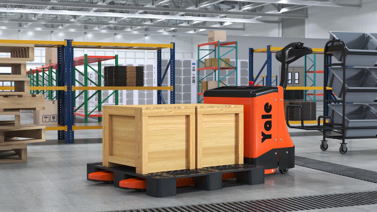 3D Yale Electric Pallet Truck with Wooden Crates Rigged for Cinema 4D