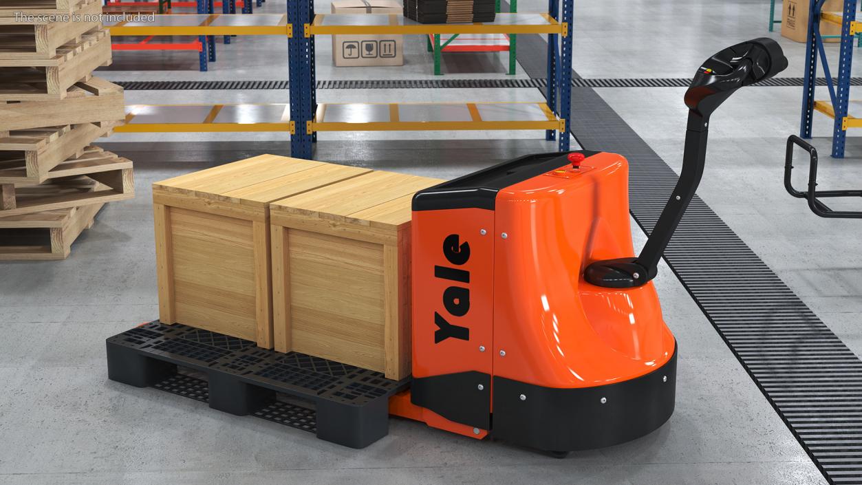 3D Yale Electric Pallet Truck with Wooden Crates Rigged for Cinema 4D