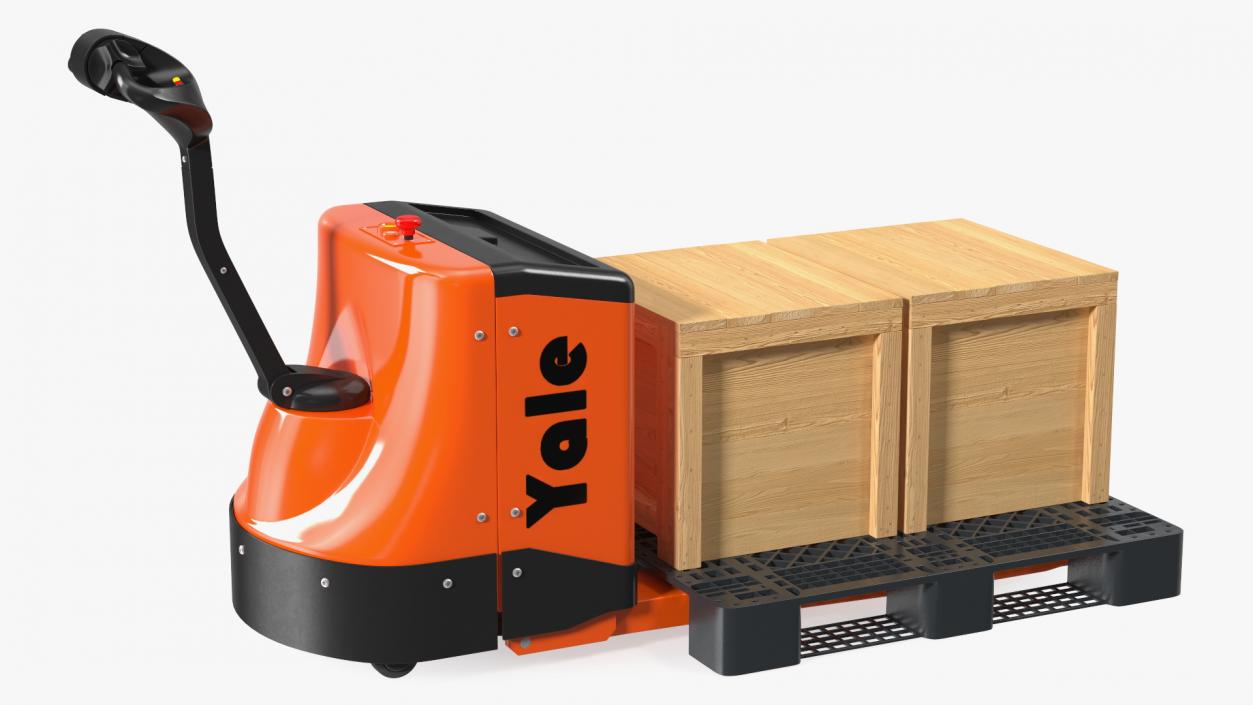 3D Yale Electric Pallet Truck with Wooden Crates Rigged for Cinema 4D