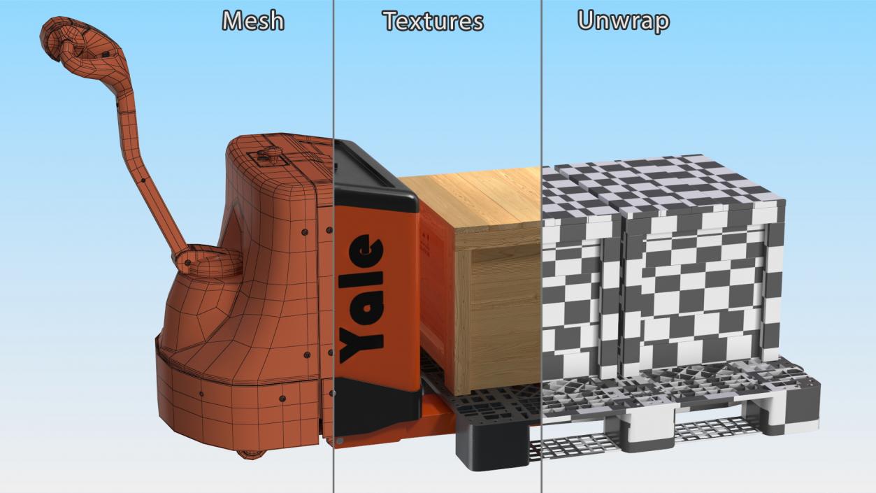 3D Yale Electric Pallet Truck with Wooden Crates Rigged for Cinema 4D