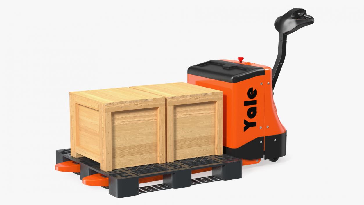 3D Yale Electric Pallet Truck with Wooden Crates Rigged for Cinema 4D